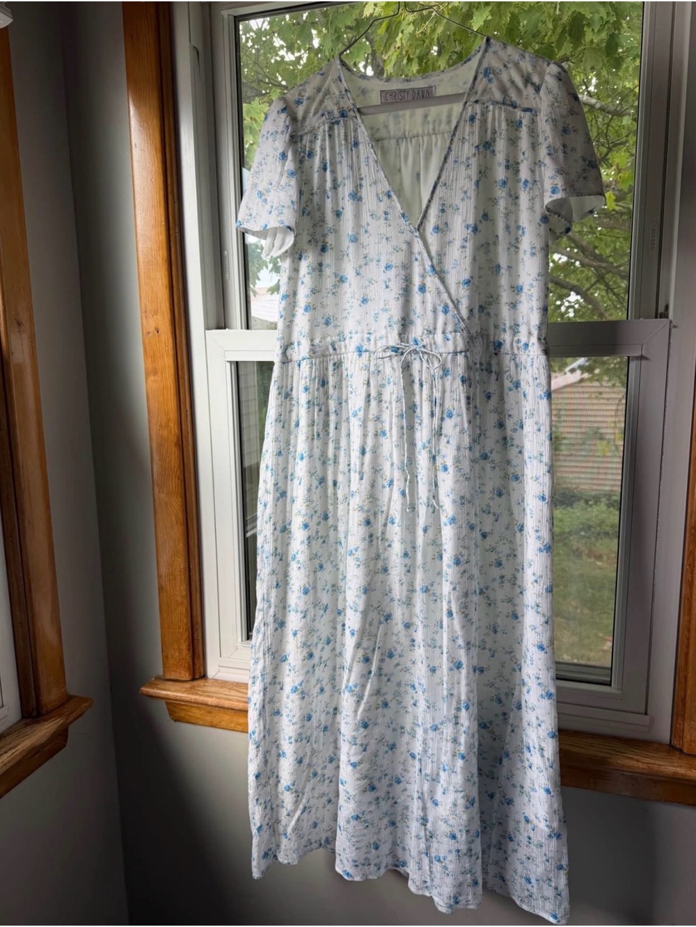 Christy Dawn Cream Midi Dress with Blue Floral Print